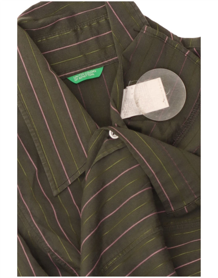 Camisa feminina Benetton UK 14 grande algodão listrado verde