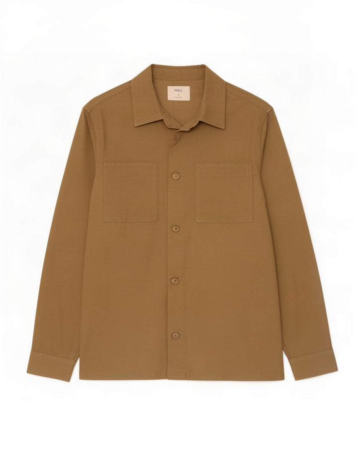 Jaqueta utilitária masculina Marks & Spencer de algodão marrom médio