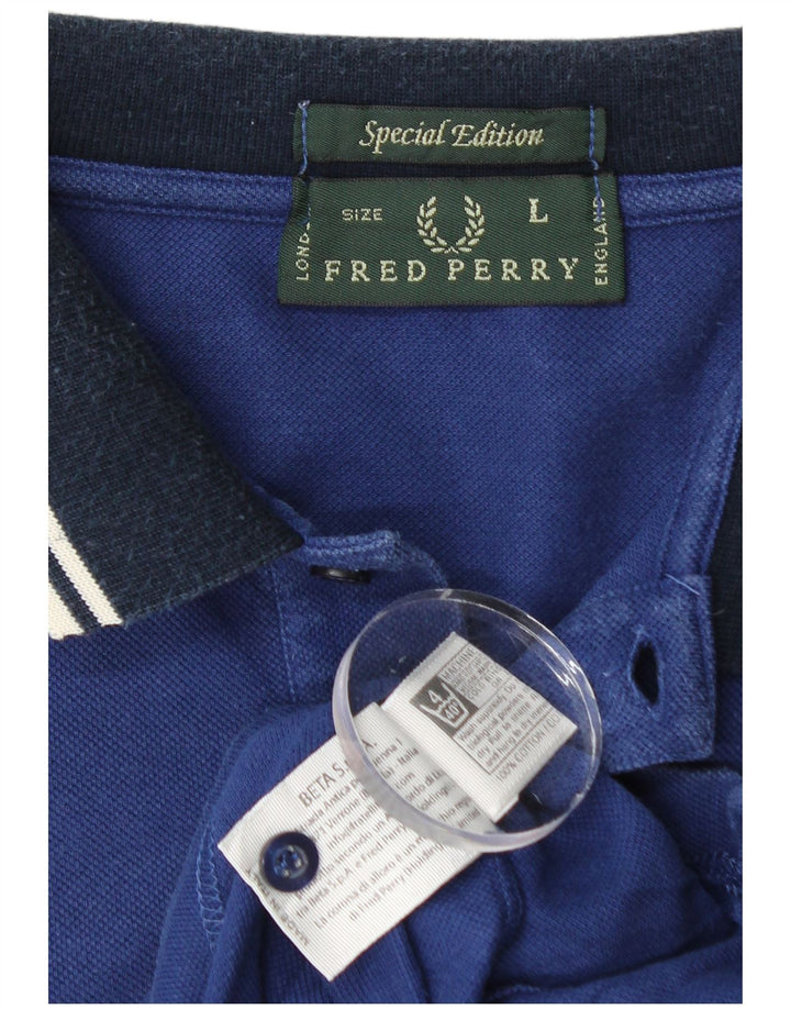 Camisa pólo masculina Fred Perry edição especial grande algodão azul