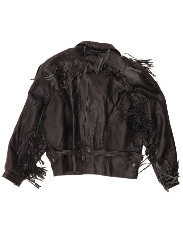 Jaqueta de couro masculina vintage para motociclista UK 40 grande preta