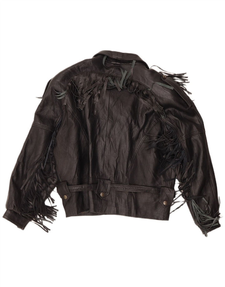 Jaqueta de couro masculina vintage para motociclista UK 40 grande preta