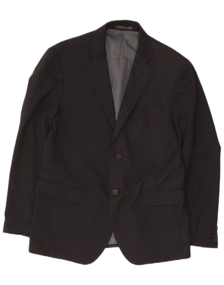 Jaqueta Blazer Masculina Calvin Klein com 2 Botões IT 52 XL Lã Risca de Giz Preta