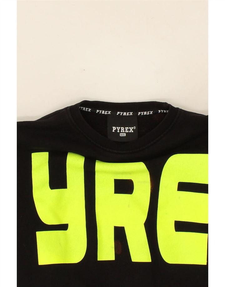 PYREX Boys Graphic Sweatshirt Jumper 10-11 Years Black Colourblock Cotton Vintage Pyrex and Second-Hand Pyrex from Messina Hembry 