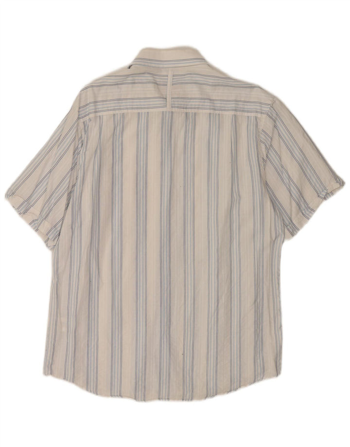 Lee Cooper Camisa masculina de manga curta com ajuste regular XL algodão listrado branco