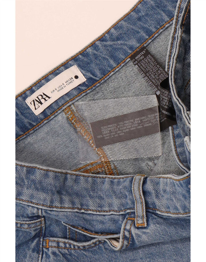 Saia jeans assimétrica feminina Zara pequena W26 azul patchwork algodão