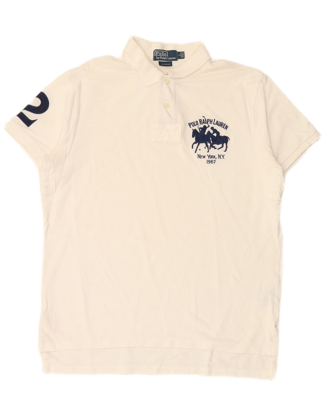 POLO RALPH LAUREN Camisa polo masculina de rugby com ajuste personalizado grande algodão branco