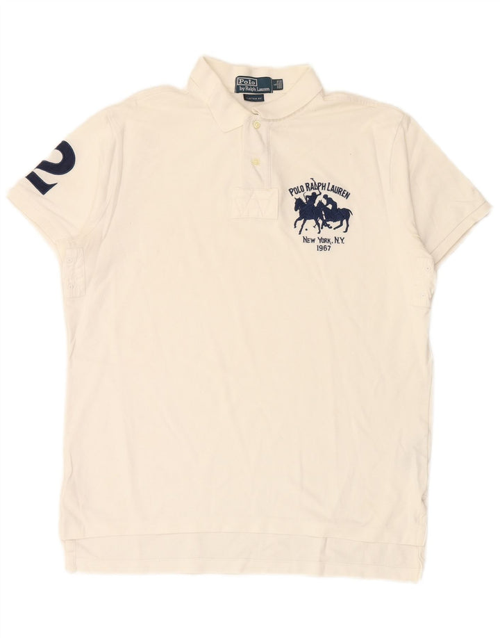 POLO RALPH LAUREN Camisa polo masculina de rugby com ajuste personalizado grande algodão branco