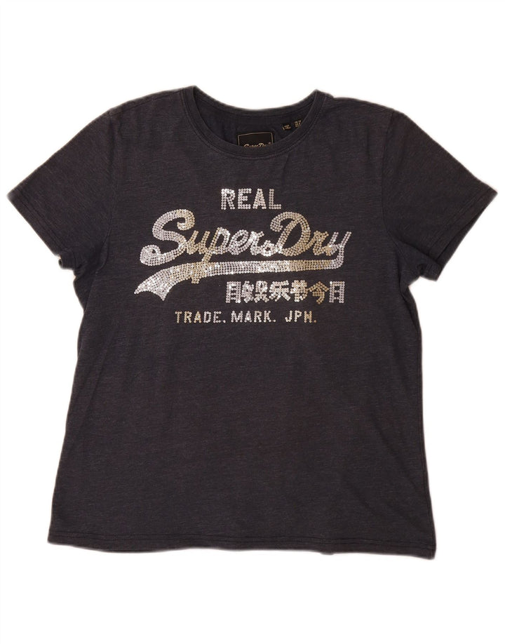 Camiseta gráfica feminina Superdry UK 12 cinza médio