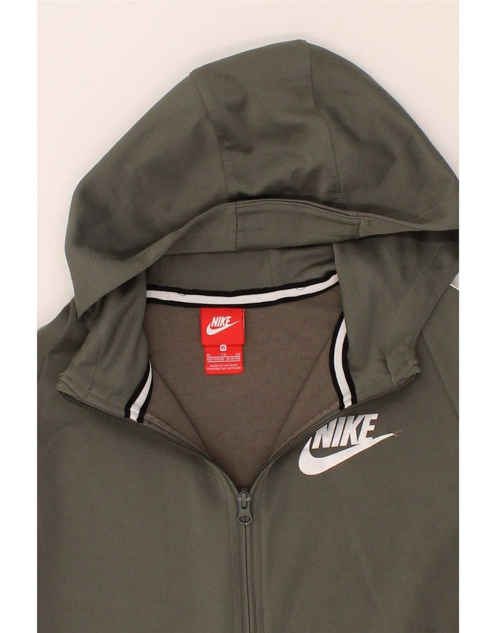 NIKE Boys Zip Hoodie Sweater 13-14 Years XL Grey Colourblock Cotton Vintage Nike and Second-Hand Nike from Messina Hembry 