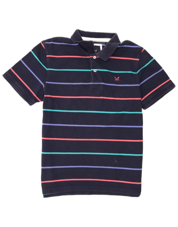 Camisa polo masculina Crew Clothing médio algodão listrado azul marinho