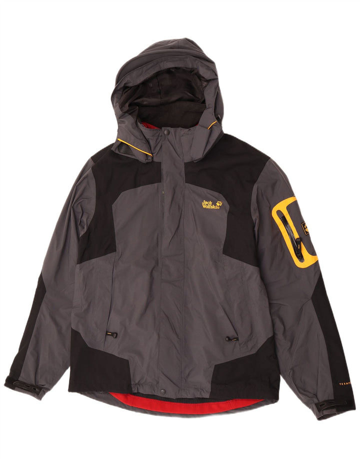 Jaqueta corta-vento masculina Jack Wolfskin UK 40/42 grande bloco cinza