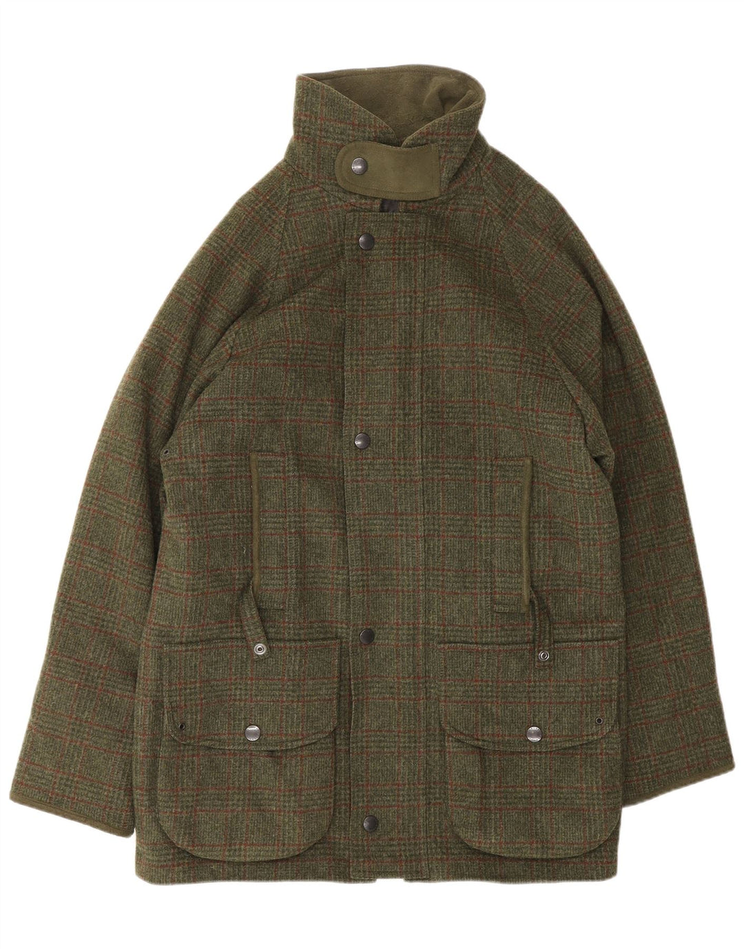 Jaqueta utilitária masculina Barbour UK 38 lã xadrez cáqui média