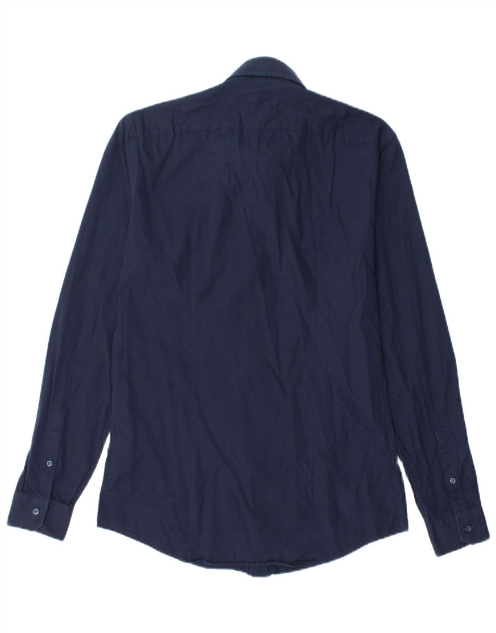 Camisa masculina REISS Slim Fit pequena algodão azul marinho