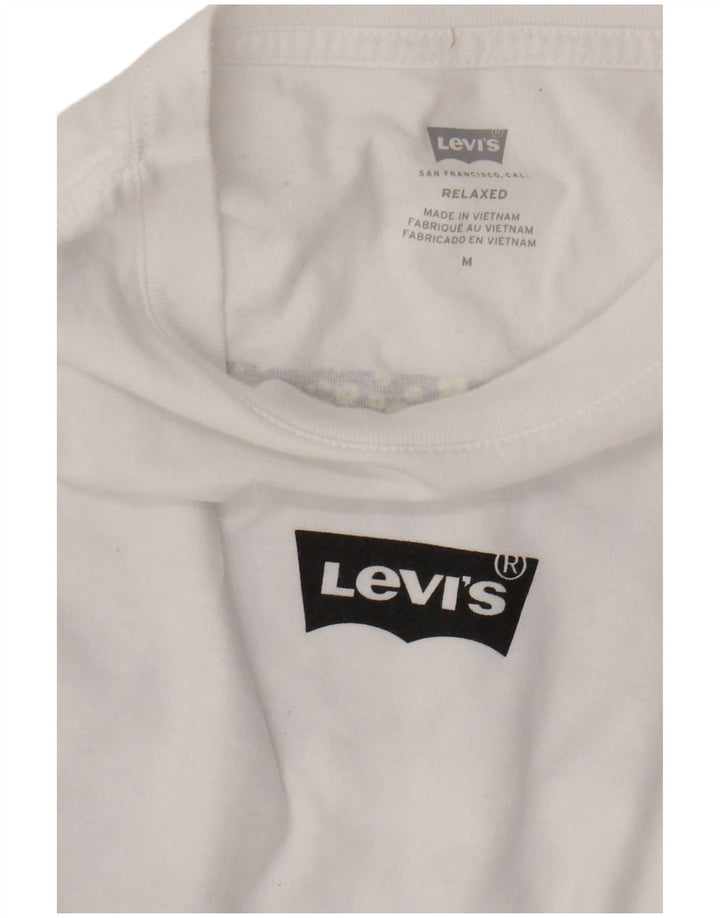 LEVI'S Camiseta masculina relaxada gráfica manga comprida algodão branco médio