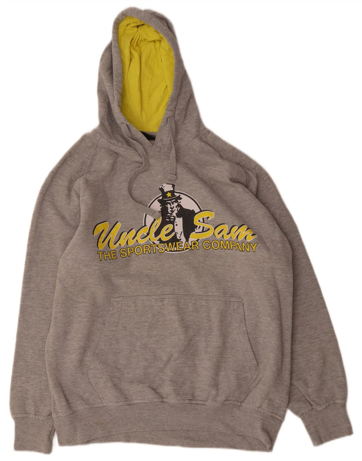 UNCLE SAM Mens Graphic Hoodie Jumper XL Algodão Cinza