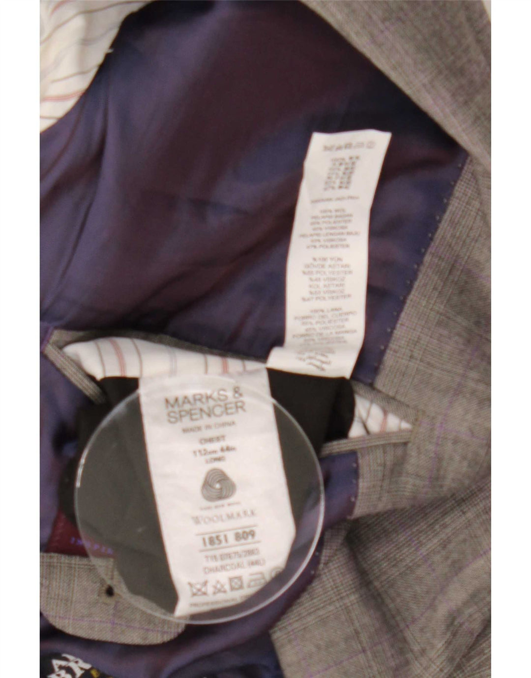 Jaqueta blazer masculina de 2 botões Marks & Spencer UK 44 XL cinza xadrez lã