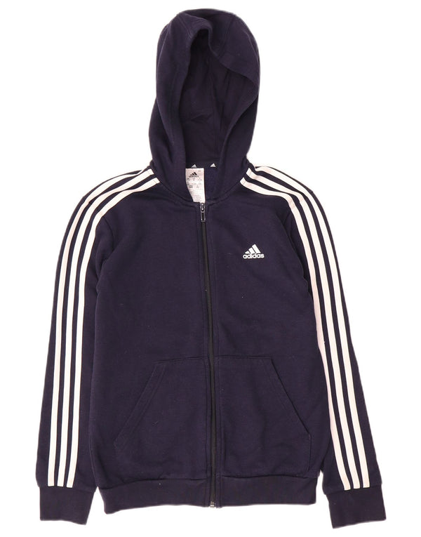 Suéter Adidas Boys Zip com capuz 11-12 anos azul marinho algodão