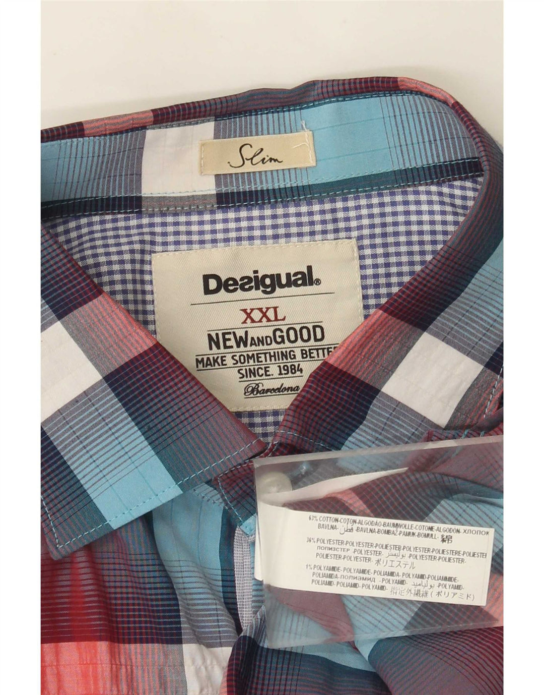 Camisa Slim Masculina Desigual 2XL Algodão Xadrez Multicolorido