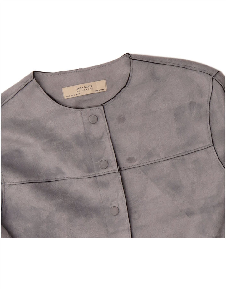 ZARA Womens Crop Bomber Jacket UK 10 Pequeno Poliéster Cinza