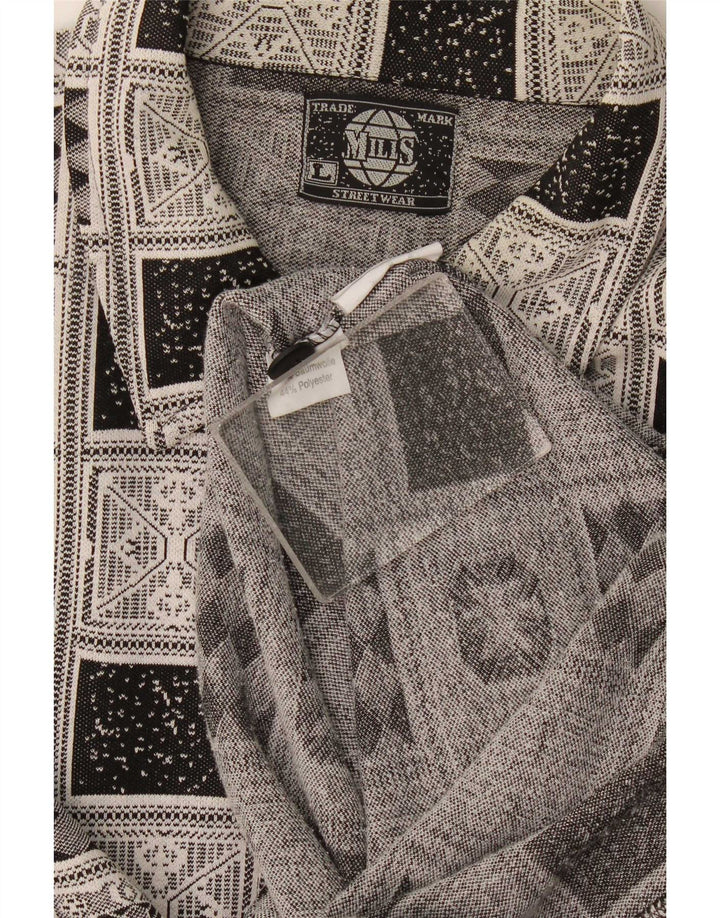Flanela masculina vintage Camisa grande algodão geométrico cinza