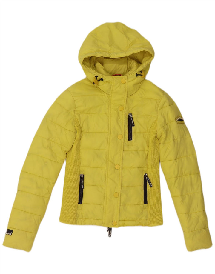Jaqueta acolchoada com capuz feminina SUPERDRY UK 14 nylon amarelo médio