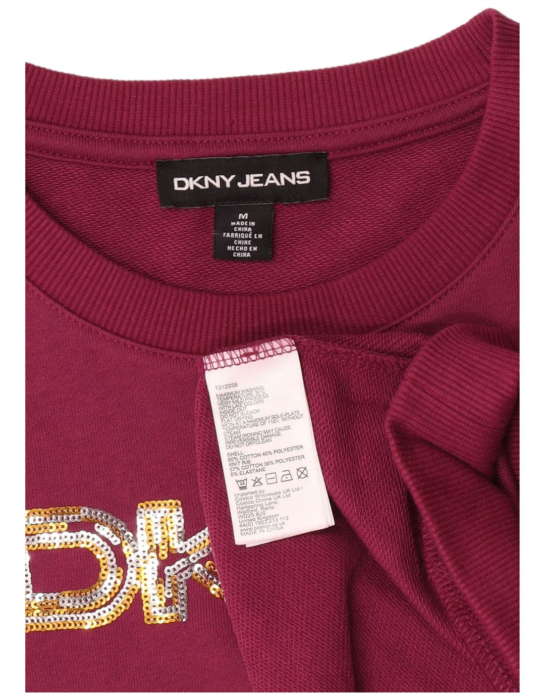 Suéter gráfico feminino Dkny UK 14 algodão roxo médio