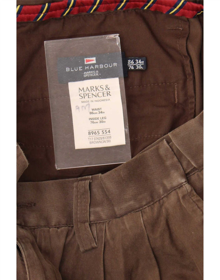 Calça chino feminina Marks & Spencer azul Harbour Pegged W34 L30 marrom