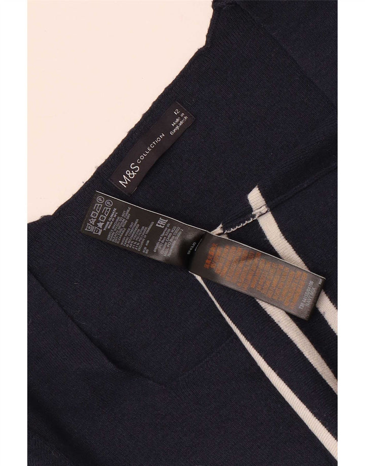 Top curto feminino Marks & Spencer UK 12 viscose listrada azul marinho médio