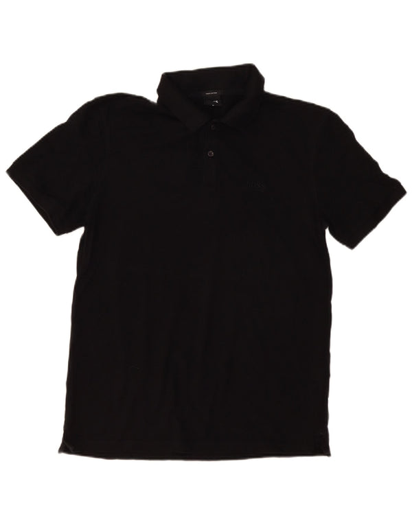 Camisa polo masculina Hugo Boss de algodão preto médio
