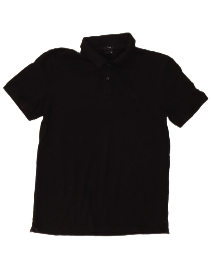 Camisa polo masculina Hugo Boss de algodão preto médio