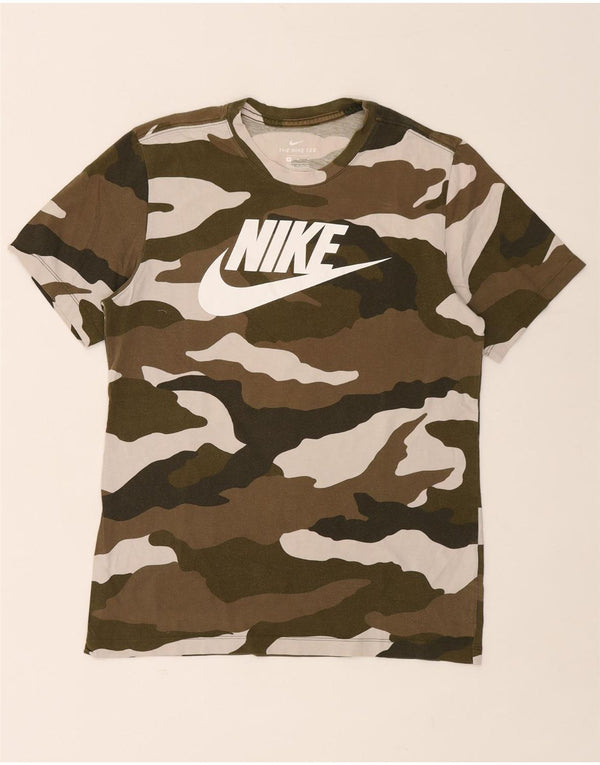 Camiseta gráfica masculina NIKE Top médio cáqui algodão camuflado
