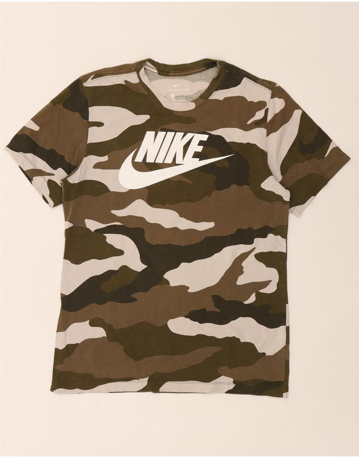 Camiseta gráfica masculina NIKE Top médio cáqui algodão camuflado