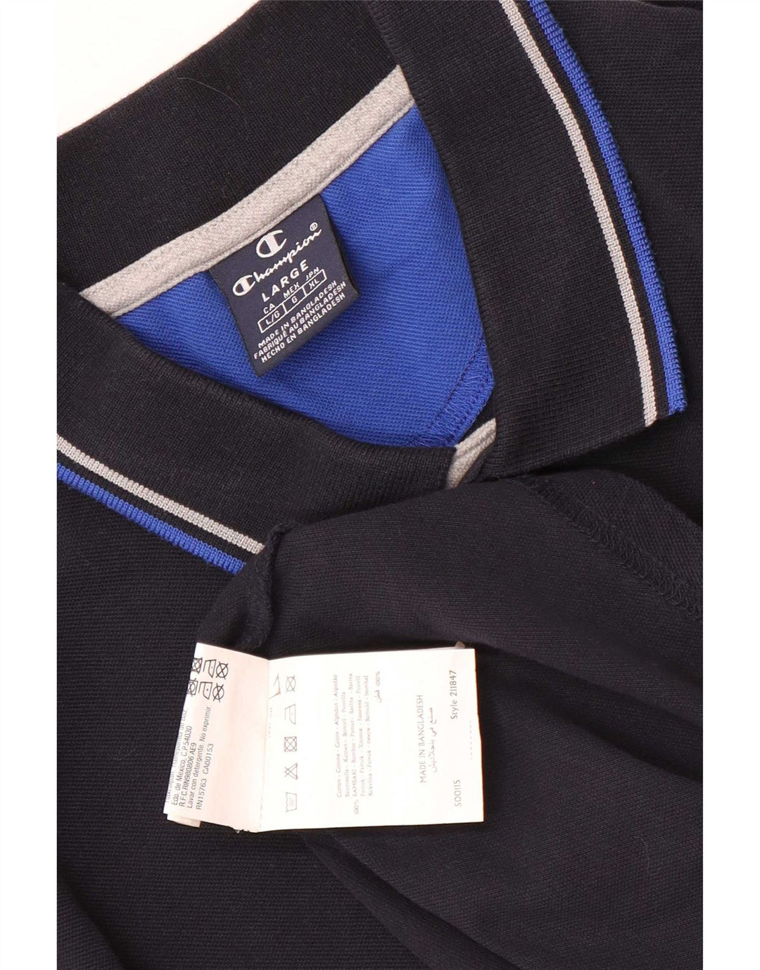 Camisa polo masculina Champion grande algodão listrado azul marinho