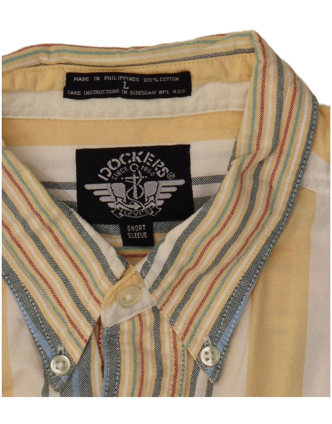 DOCKERS Camisa masculina de manga curta grande algodão listrado amarelo