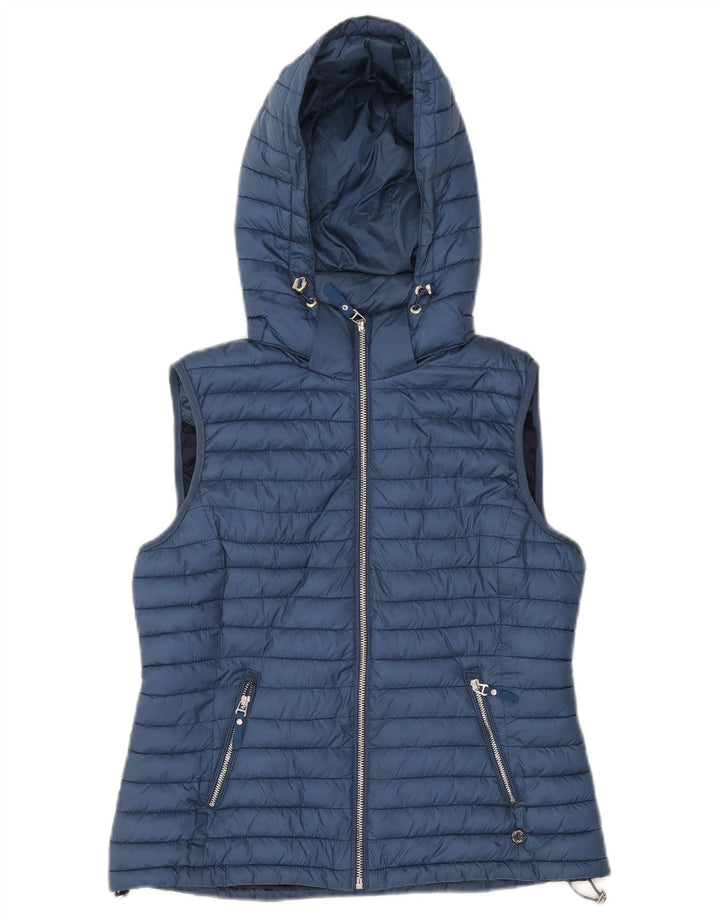Colete acolchoado com capuz feminino Massimo Dutti UK 12 poliéster azul médio
