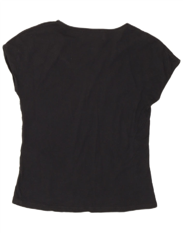 Camiseta feminina Zara com padrão abstrato Reino Unido 12 algodão preto médio