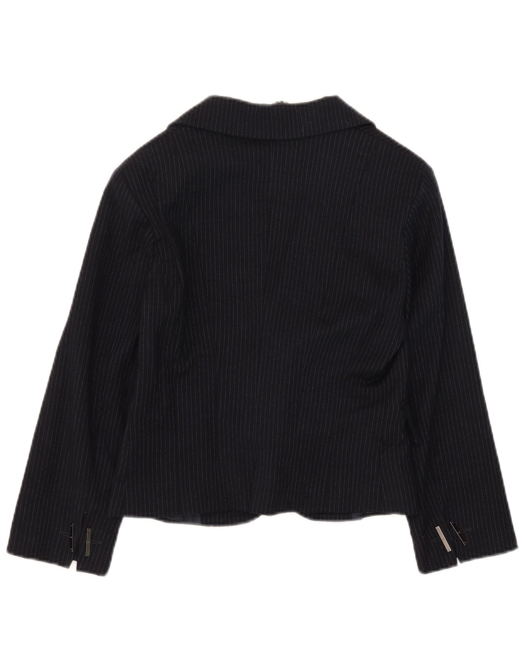 Jaqueta blazer feminina Celyn B cortada aberta IT 46 grande lã listrada azul marinho