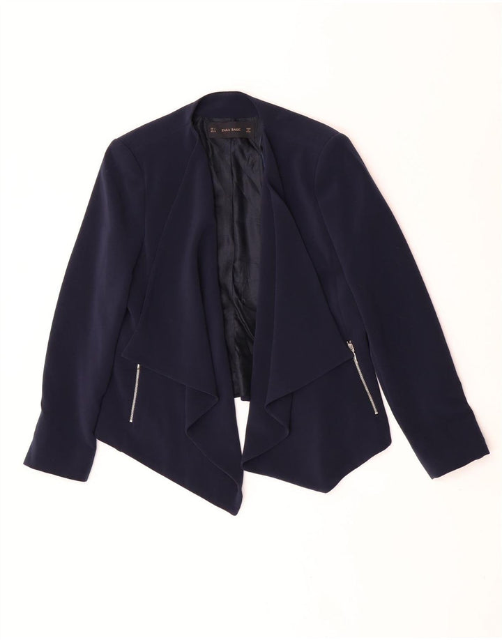 Jaqueta Zara Womens Open Blazer Reino Unido 14 Grande Poliéster Azul Marinho