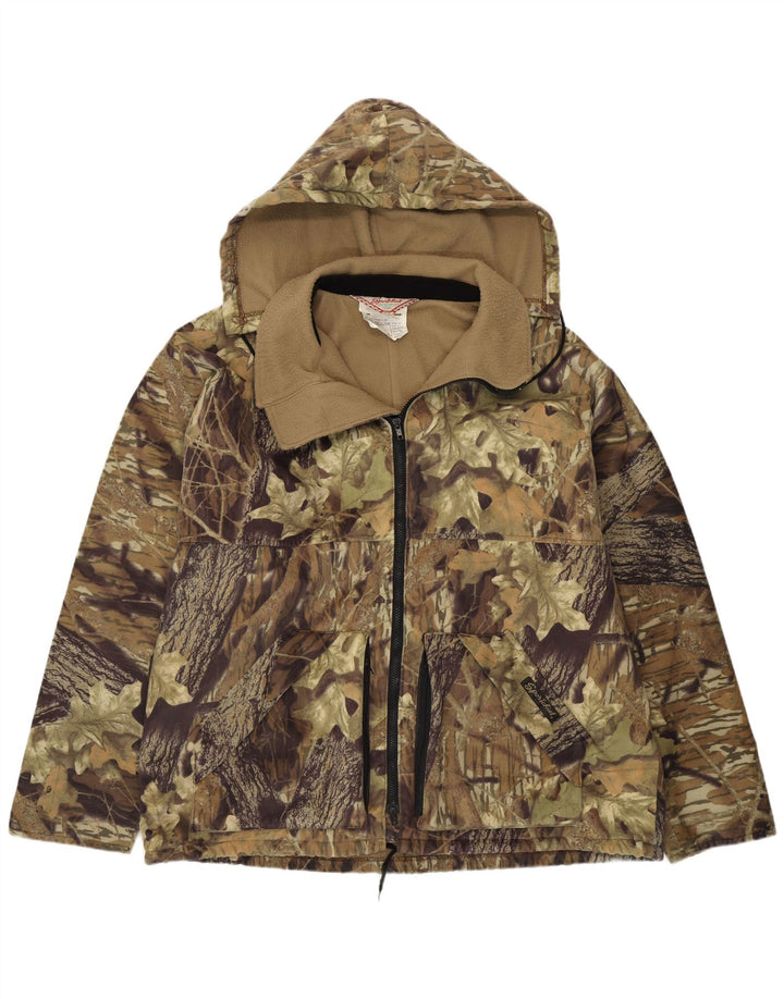 Jaqueta corta-vento masculina vintage IT 50/52 grande poliéster floral cáqui