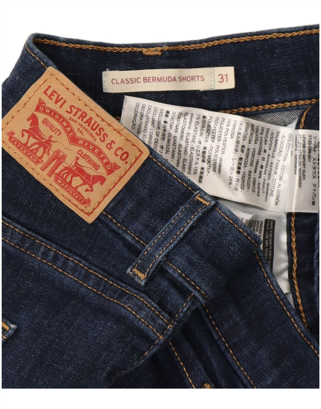 Bermuda jeans clássica feminina LEVI'S W31 algodão azul marinho médio