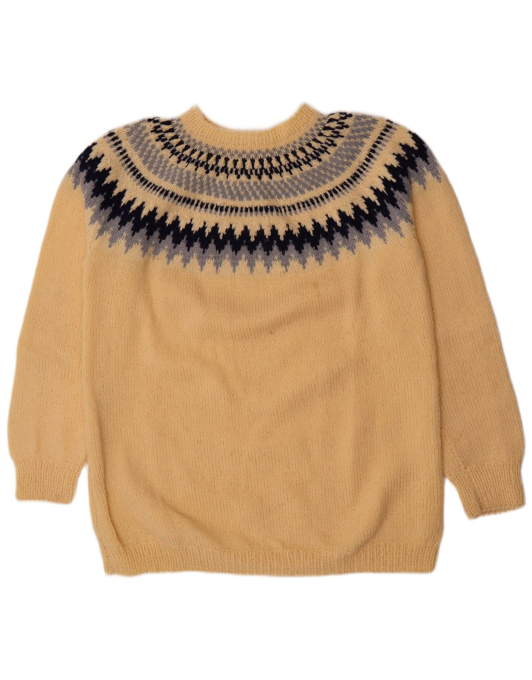 Suéter vintage masculino com gola redonda, amarelo médio Fair Isle