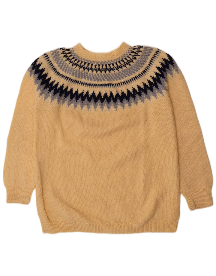 Suéter vintage masculino com gola redonda, amarelo médio Fair Isle
