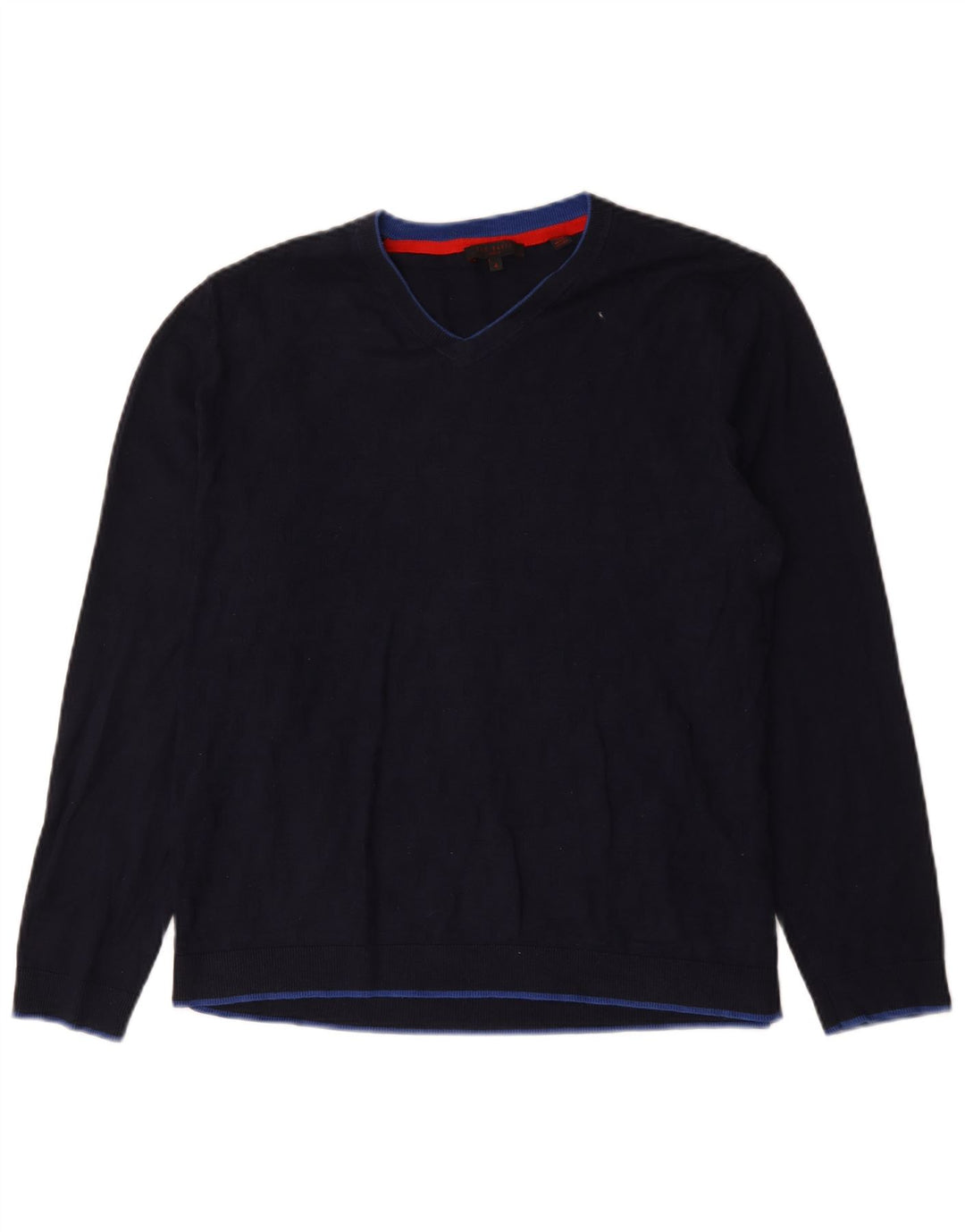 Suéter masculino Ted Baker com decote em V tamanho 4 grande azul marinho