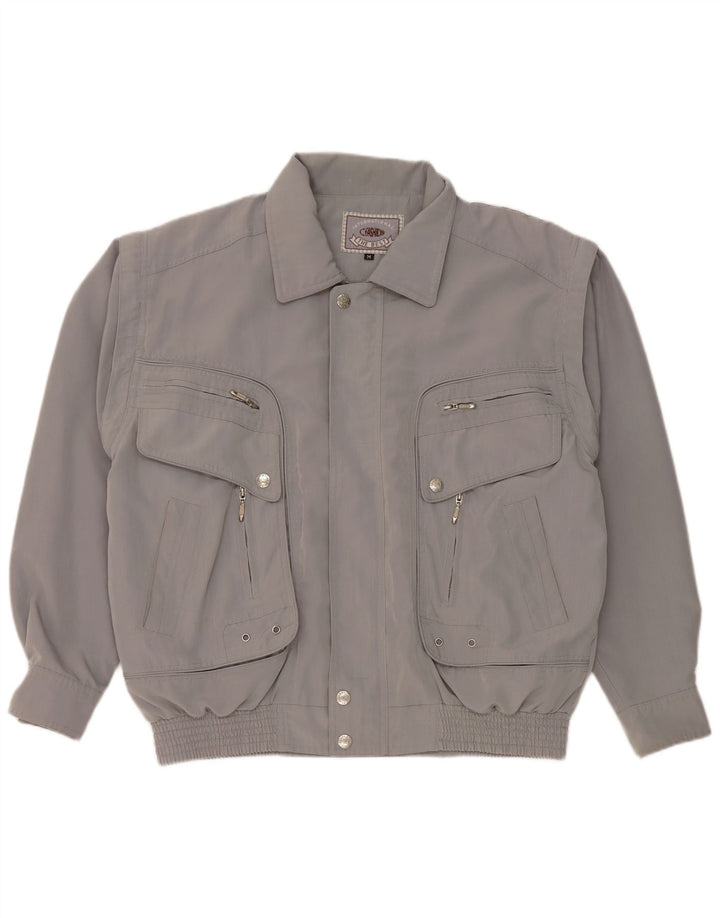 Jaqueta bomber masculina vintage com ajuste fraco Reino Unido 38 poliéster cinza médio