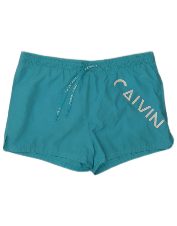 Shorts de natação masculino Calvin Klein gráfico grande azul praia