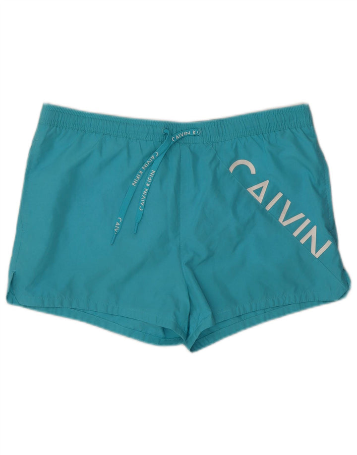 Shorts de natação masculino Calvin Klein gráfico grande azul praia