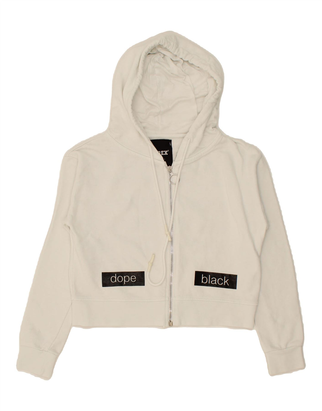 PYREX Girls Graphic Crop Zip Hoodie Sweater 14-15 Years XS White Cotton Vintage Pyrex and Second-Hand Pyrex from Messina Hembry 