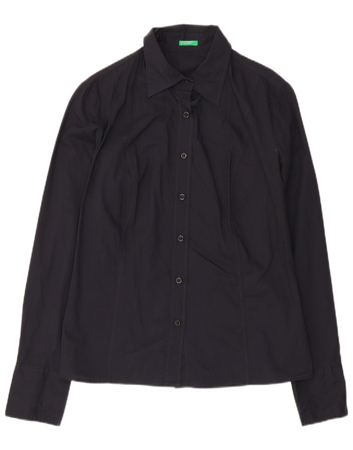 Camisa feminina Benetton UK 14 grande algodão preto