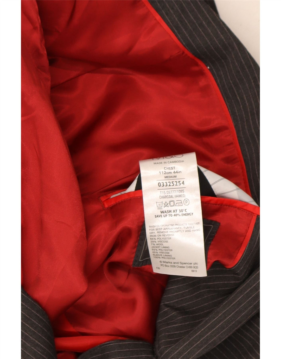 Jaqueta blazer masculina de 2 botões Marks & Spencer Reino Unido 44 XL listrado cinza