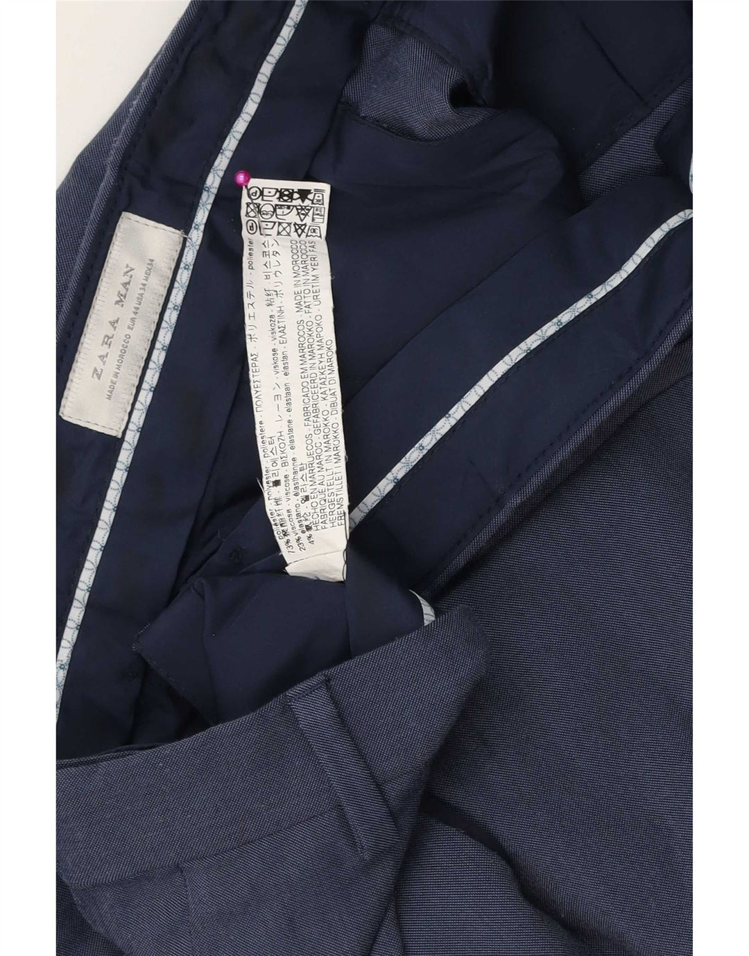 Zara Mens Slim Chino Calças EU 44 Grande W34 L31 Poliéster Azul
